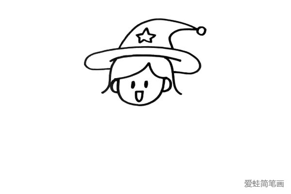 2.画出魔法师标志性的帽子和五官，你也可以改成男生。