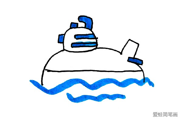 清新海洋风格潜水艇简笔画