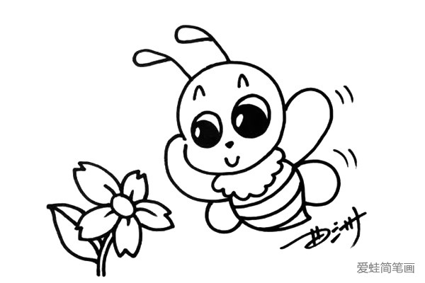 4.小蜜蜂在辛勤的劳动，采集花蜜，所以我要画出一朵花。