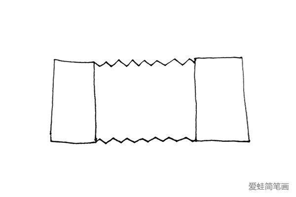 第二步：中间画上两条长折线。