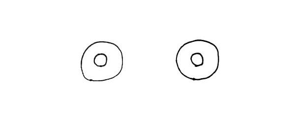 第一步：先画两个圆，里面再画两个圆作为轮子。