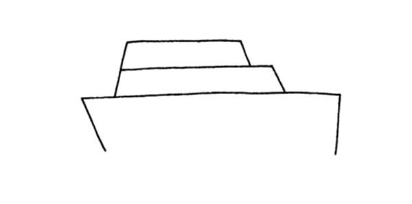 2.接着画出第一层房屋和游轮的船身。