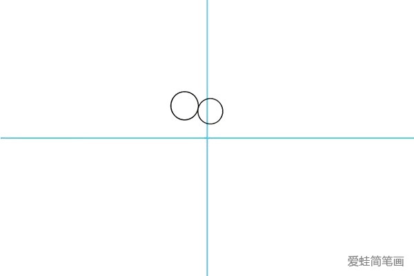 1.首先，我用十字线条定位，画出蜗牛两个圆圆的眼眶。
