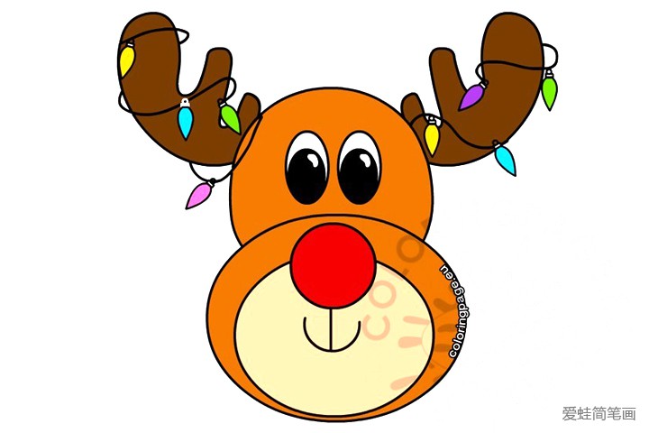 圣诞节麋鹿头像简笔画带颜色