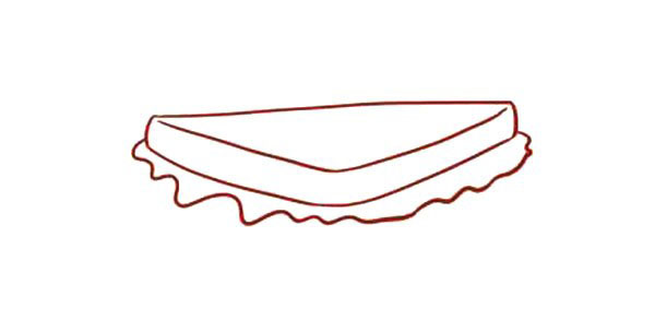 2.下面用不规整的波浪线勾画三明治夹的蔬菜轮廓。