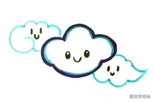 4.用同样的方法画出另外两朵重叠的云朵。