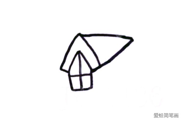 1.首先画房顶上面的小房子部分，仔细看其实就是一些三角形组成的。