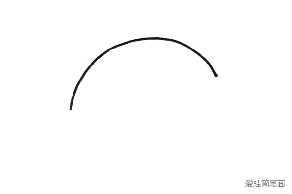 1.先用一根长长的弧线画出伞面的轮廓。