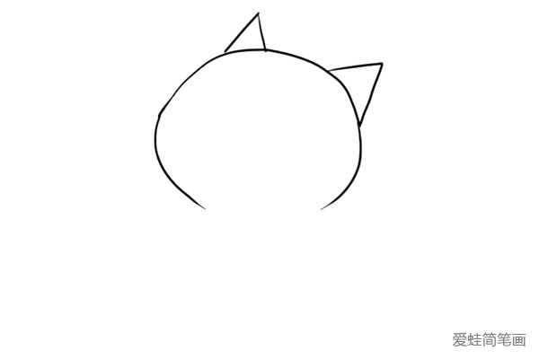 1.先画出小猫的耳朵和圆圆的脑袋轮廓。