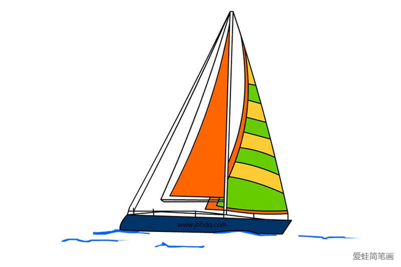 小型帆船简笔画带颜色