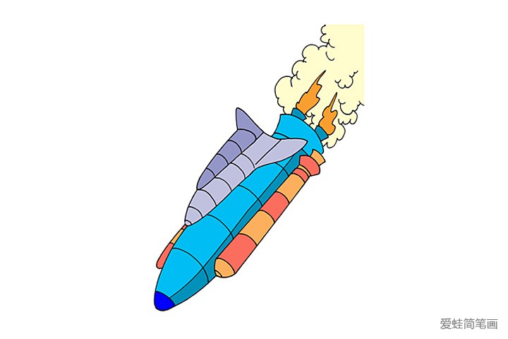 正在坠落的火箭简笔画带颜色