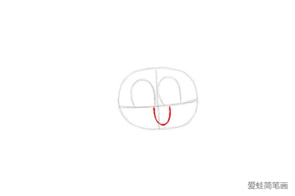 4.在水平线下放画一个U行的线条。作为Anais的嘴巴素描线条。