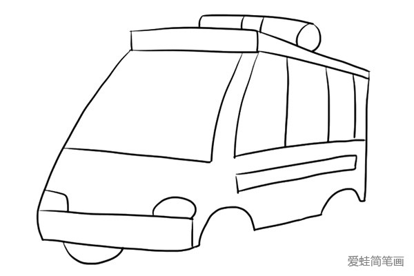 5.画车轮的轮廓和车顶灯。