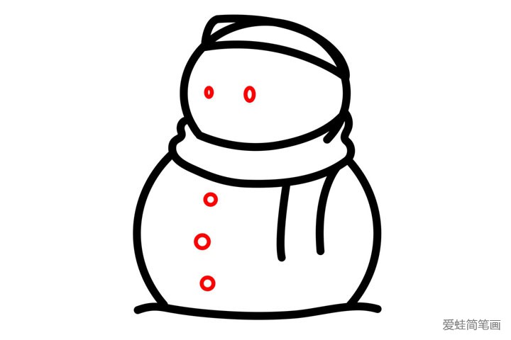 8.用小圆圈画出雪人的眼睛和衣扣。