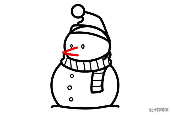 11.给雪人画上尖尖的长鼻子轮廓。