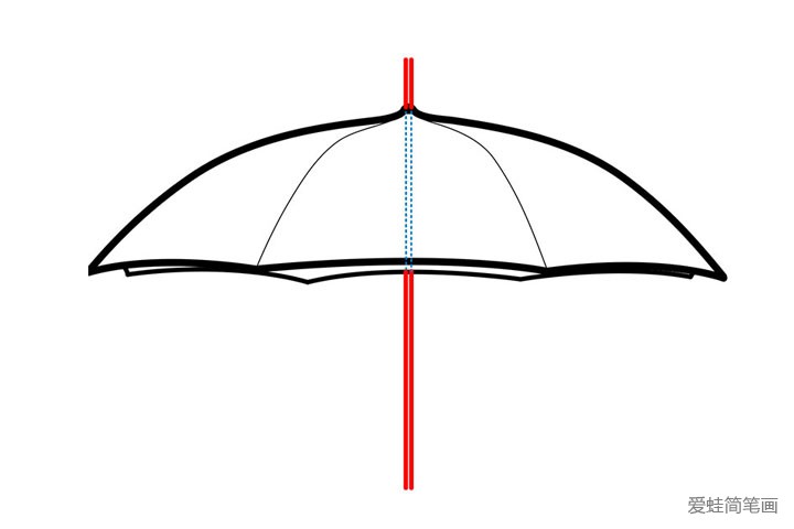 6.用两根直线画出雨伞的中棒和伞帽。