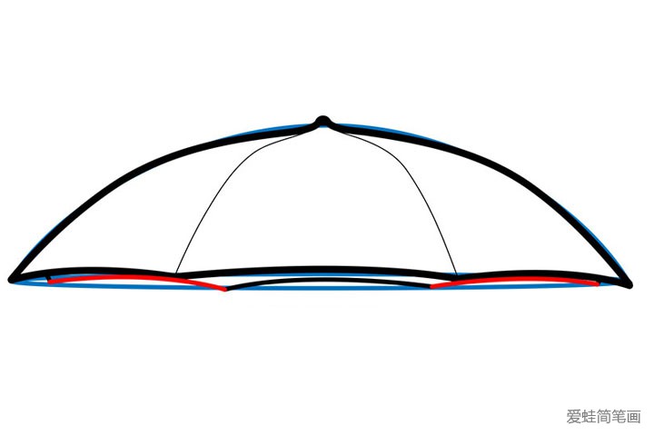 5.接下来用上一步的方法，画出雨伞另一边的弧度轮廓。
