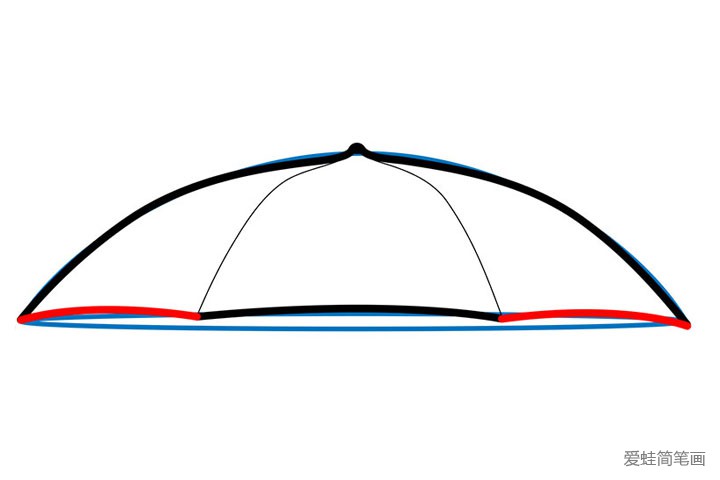 4.红弧线画出伞面的弧度。