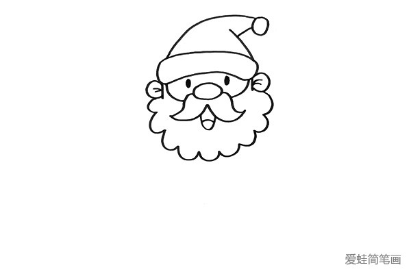 1.我们先画出圣诞老人的头部，头上的圣诞帽和大胡子是他明显的特征。
