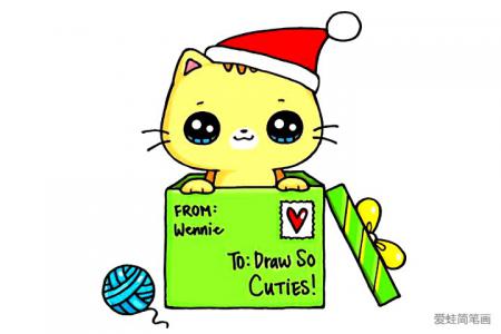 圣诞节礼物小猫怎么画