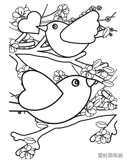 站在树枝上的小鸟填色画2
