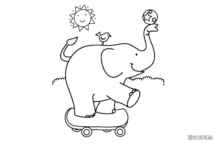 玩滑板的大象填色图片1