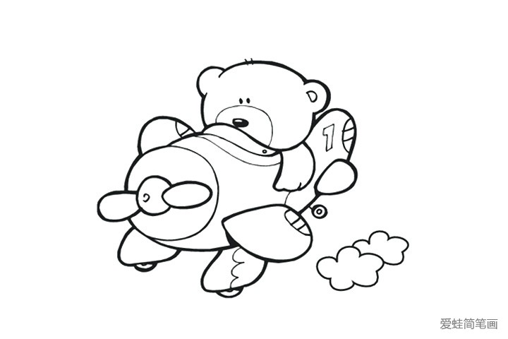 小熊开飞机-填色画图片