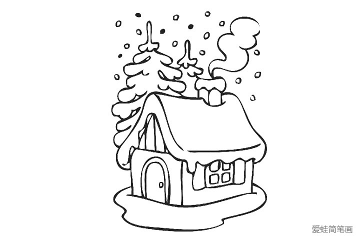 下雪天里的房屋填色画1