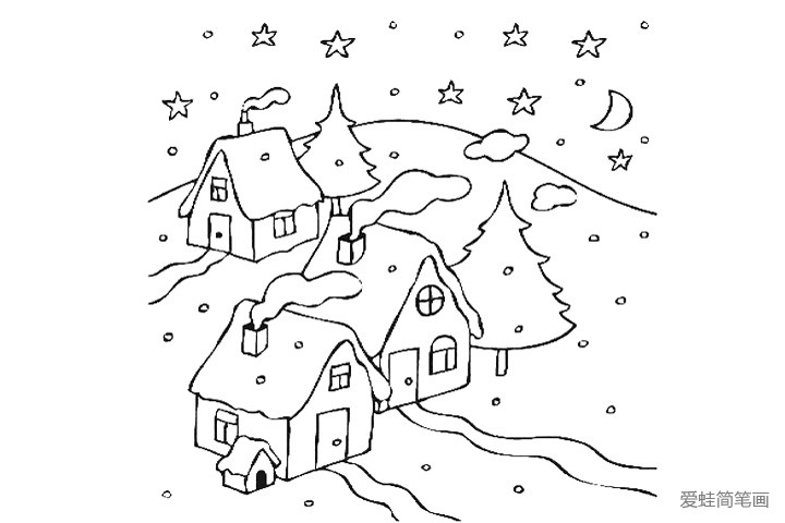 下雪天里的房屋填色画3