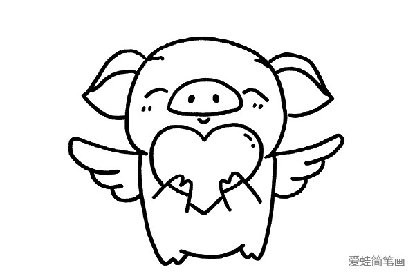 6.给小猪画上一对天使翅膀。