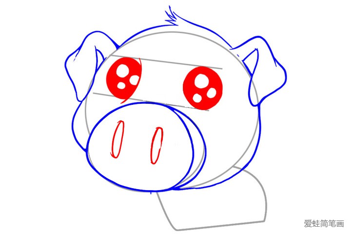 4.然后给小猪画上鼻子和眼睛。