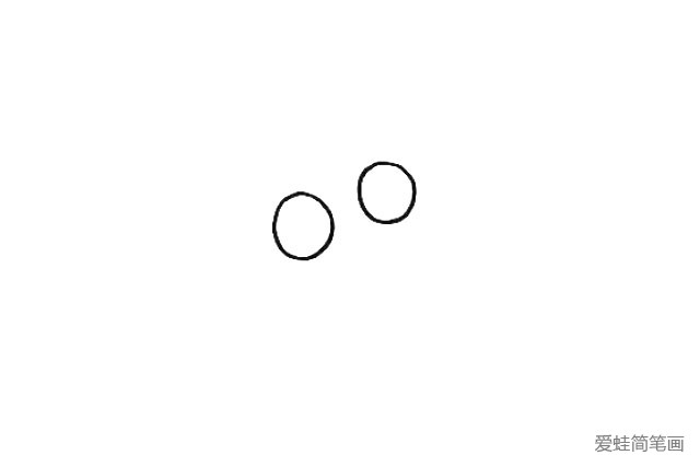 1.首先我们先画出蜗牛的眼睛.两只圆圆的眼睛是倾斜的。