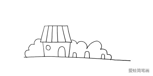 第七步:在房子的右边画几个类似长方形的形状表示植物的茎。