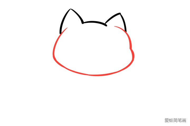 2.然后画招财猫的脸部轮廓。