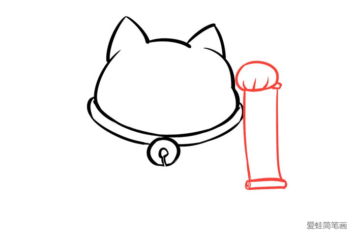 4.画招财猫的一只手和手上拿这的字帖。
