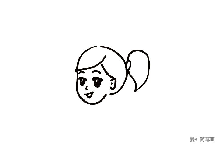 6.接着用曲线勾勒出女孩的头发形状。