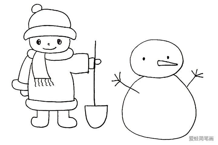 15.用树杈代替雪人两侧的手臂。