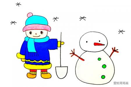 堆雪人的小男孩怎么画