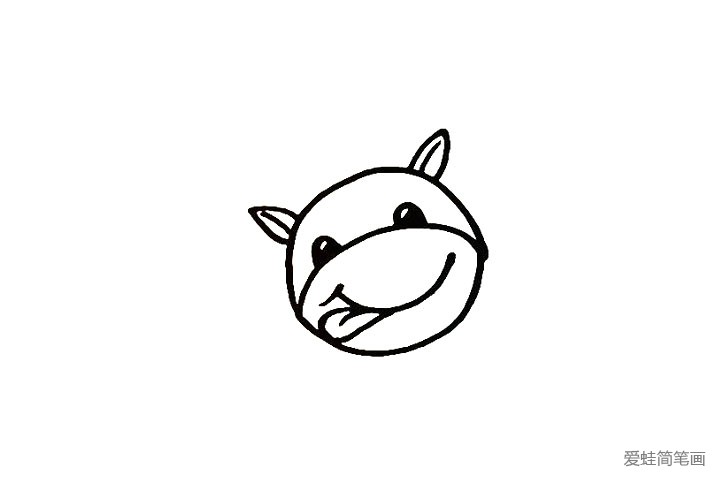 6.在头顶位置上画出奶牛的耳朵。