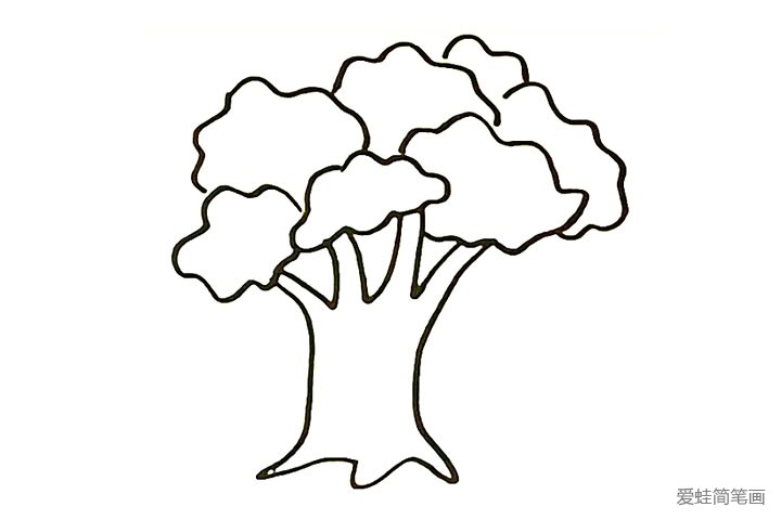 4.用同样的画法画出茂盛的树冠叶子。
