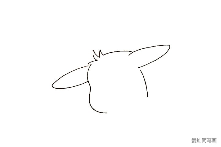 2.在头部两侧画出皮卡丘长长的耳朵。