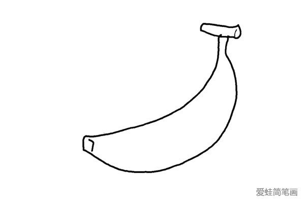 2.用弧线画出香蕉的身体。弧线一定要画的长一些，弯一些。