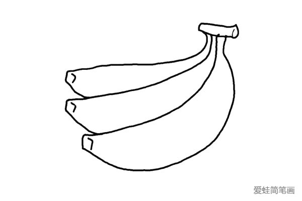 3.两条弧线连接起来。画出香蕉的头，像一个数字7。