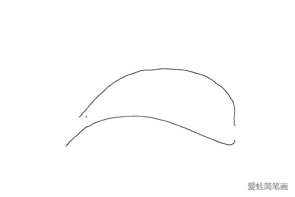 1.先画海豚身体的轮廓，弯曲向左的弧线，上面画一条类似半圆的弧线。