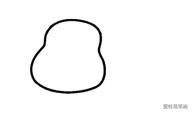 1.首先画一个梨形的椭圆， 这就是河马脸的轮廓了。