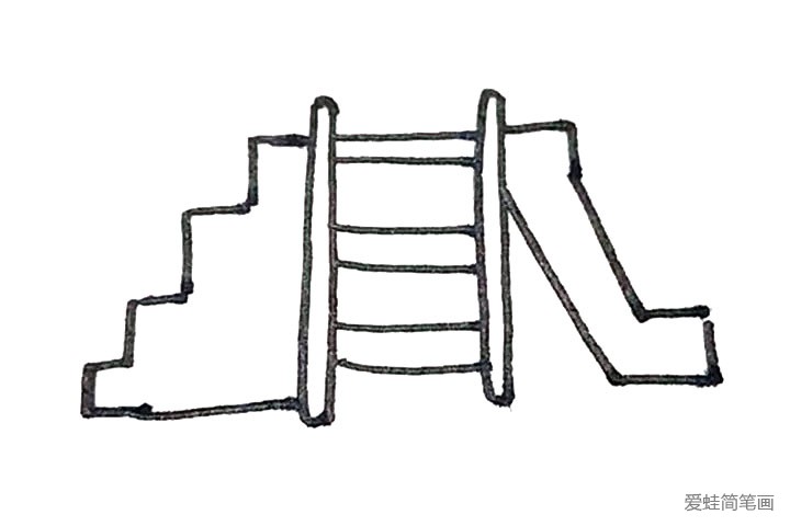 第七步：接着用一条斜线连接起来形成滑梯。