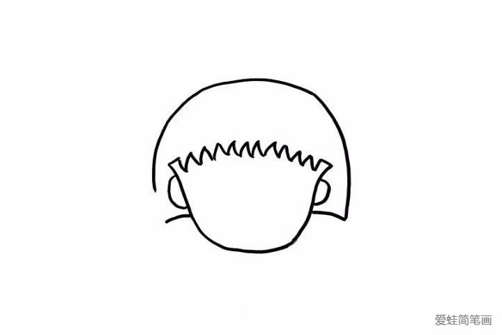 2.下边这步很简单啦，画一个半圆作为小丸子的头发，现在可爱的小丸子的头部轮廓就完成啦。