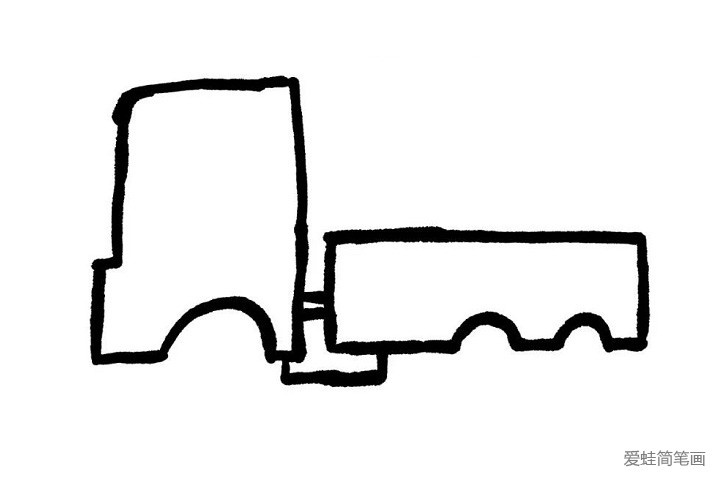 3.我们一起画出小货车的车厢吧！先留出轮胎的位置，其他地方用直线画起来就好啦！