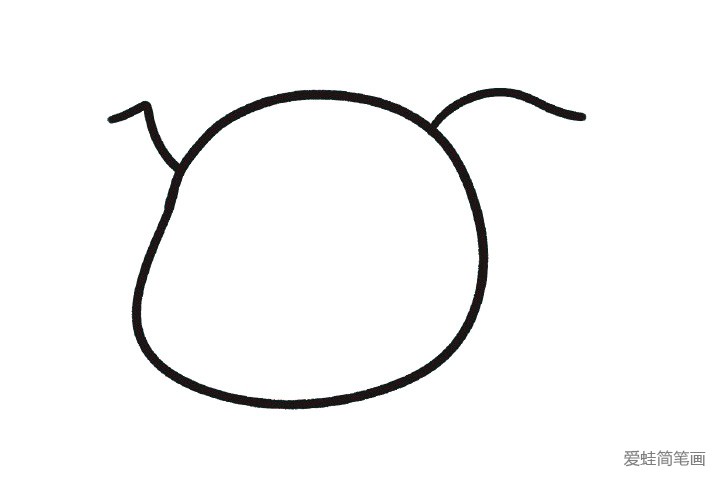 2.画耳朵，左边写个7，右边像画叶子一样来一条线条。