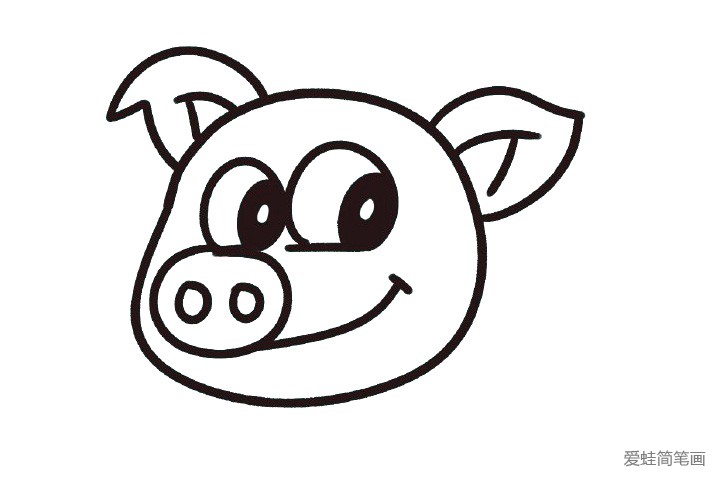 6.画椭圆形的猪鼻子引出嘴巴线条。